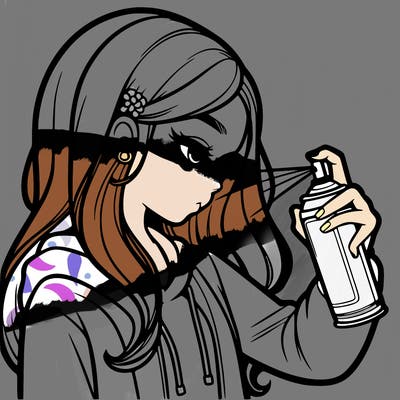 a realistic girl spray painting