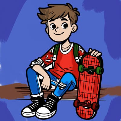 teen guy with skateboard