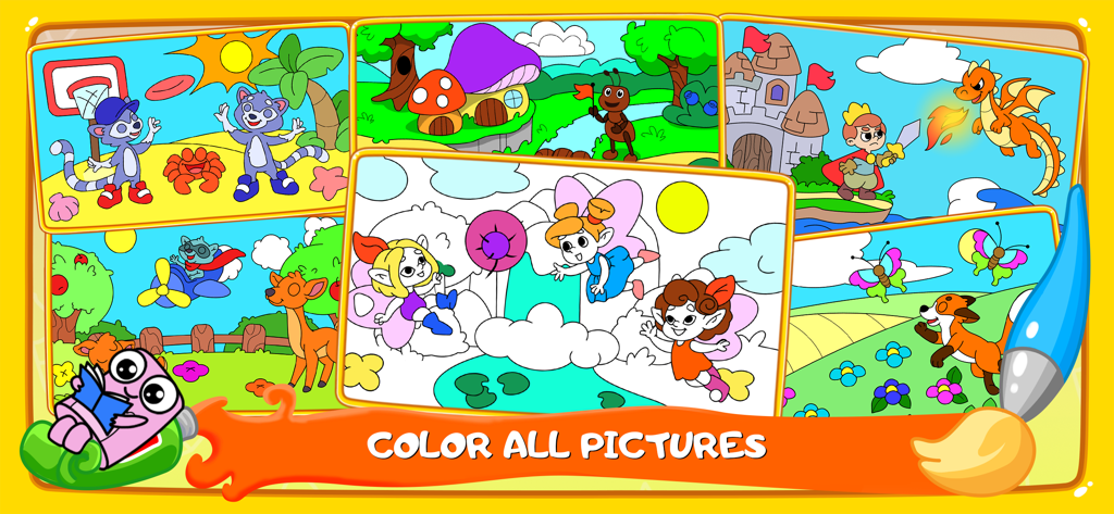 Colors for live coloring book - Una galería de páginas de libros de colorear animados con un dragón, hadas y animales para niños