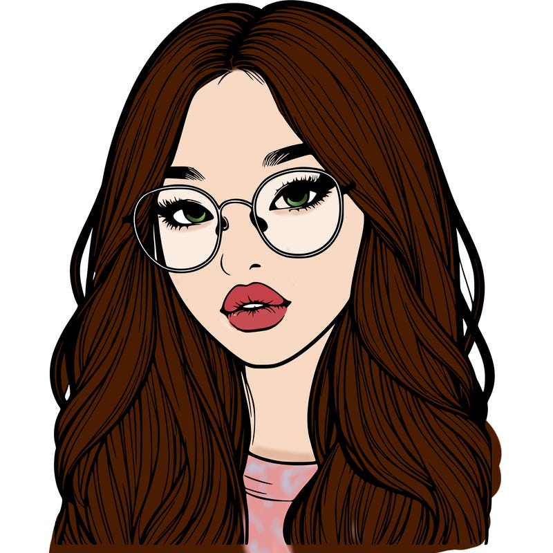 realistic korean girl with long hair, glasses and big lips