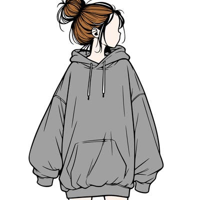 realistic girl with a oversized sweatshirt on and a bun