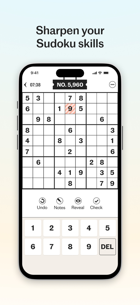 Telegraph Puzzles - A Sudoku puzzle grid on the Telegraph Puzzles mobile app with a numerical keypad.