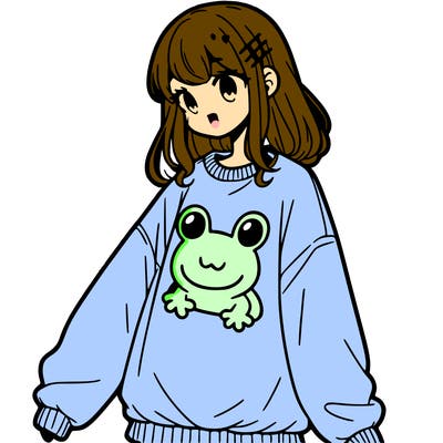 girl wearing frogging sweatshirt