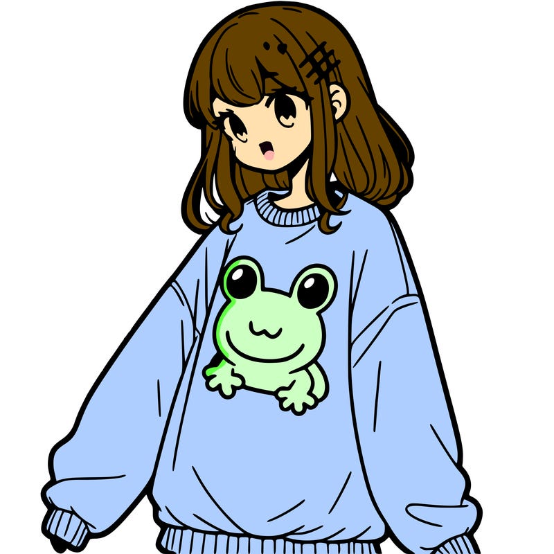 girl wearing frogging sweatshirt