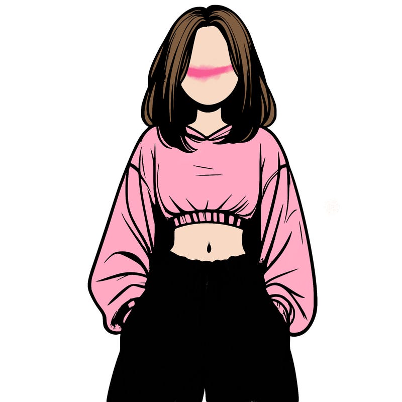 realistic girl faceless with baggy pants and a crop top