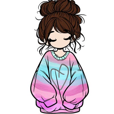 girl with baggy sweatshirt and messy bun