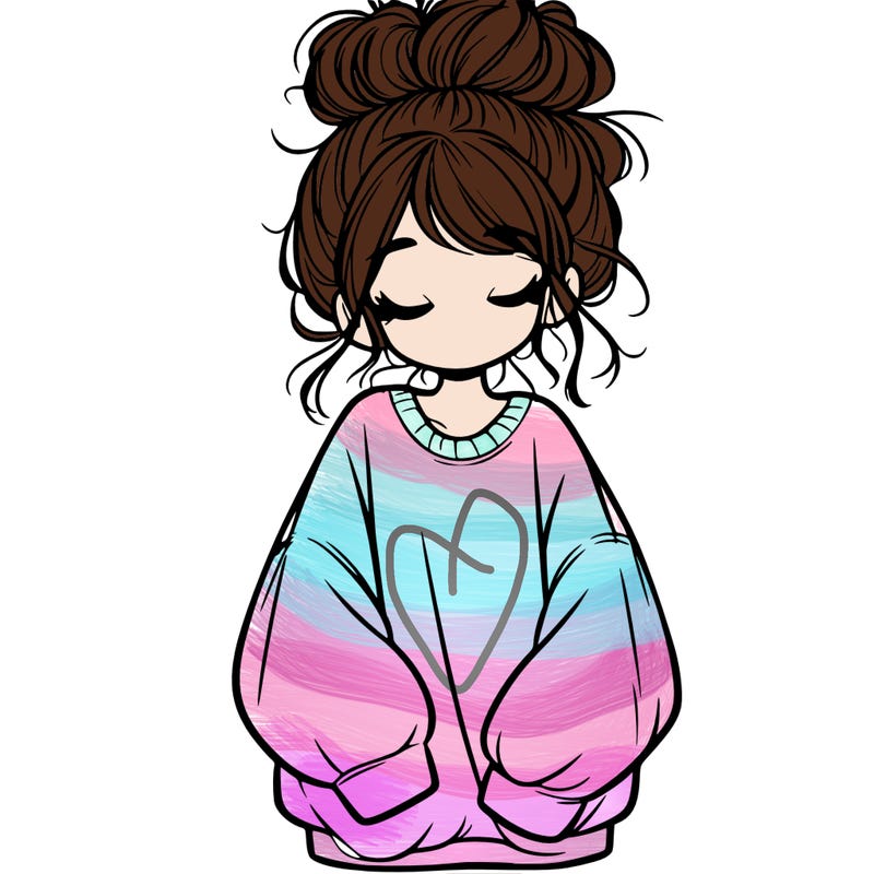 girl with baggy sweatshirt and messy bun