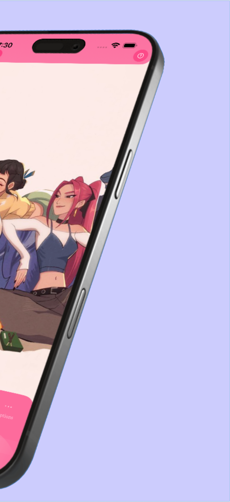 iPhone screen displaying high quality animated fanart of K-pop idols in a wallpaper app interface.