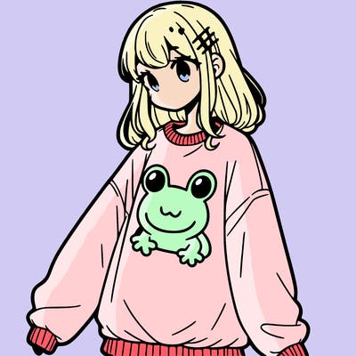 girl wearing frogging sweatshirt