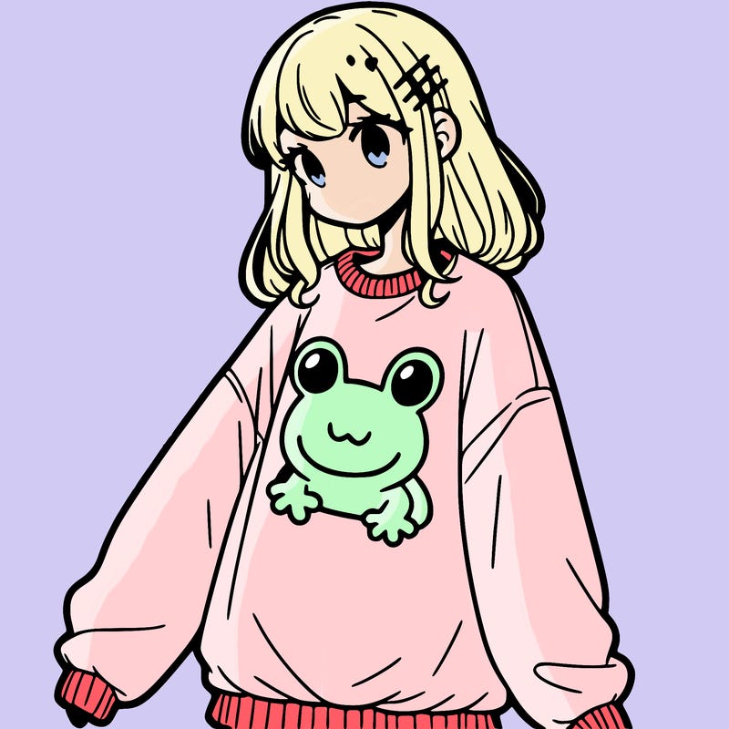 girl wearing frogging sweatshirt