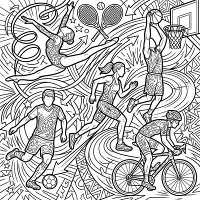 Dive into the exciting world of sports with this intricate adult coloring page, showcasing active teenage athletes in various dynamic poses. Perfect for those who love detailed designs and want to relax through creative expression.