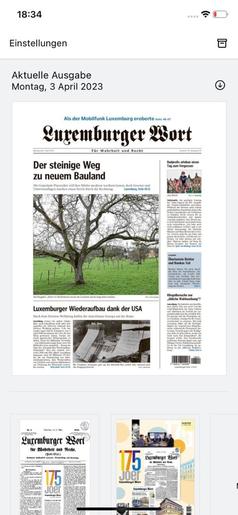 Wort E-Paper - Wort E-Paper App zeigt die Titelseite der täglichen Nachrichten-Ausgabe