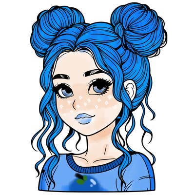 realistic girl with two buns in her hair