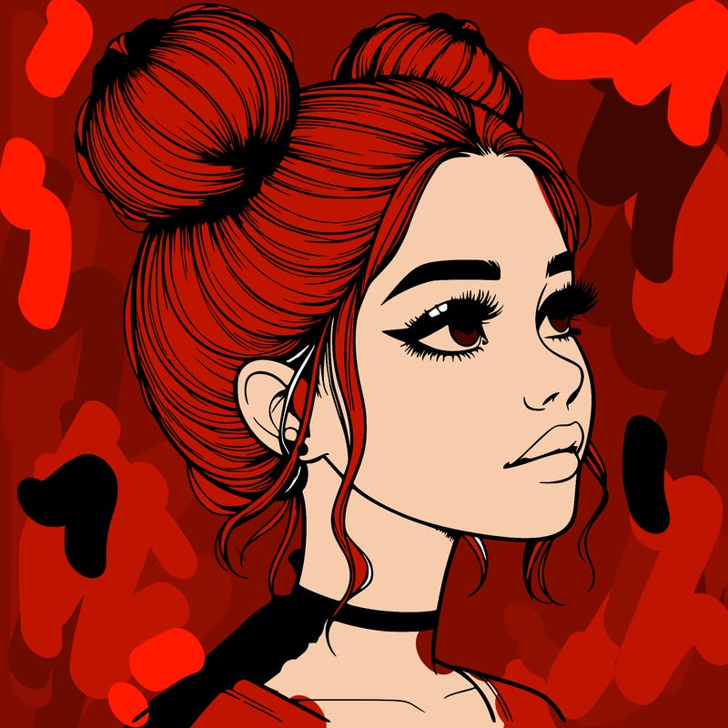 realistic girl with buns on the top of her head