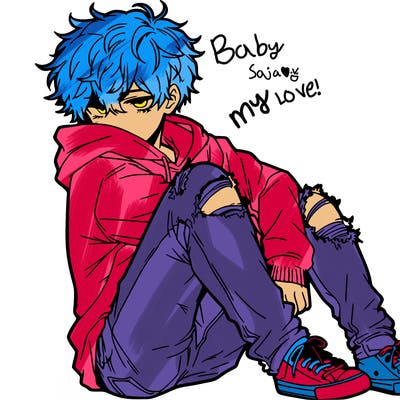 a male hoddie ripped jeans messy hair anime