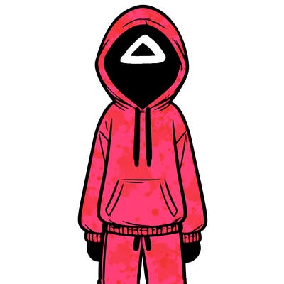 faceless girl in a tracksuit with a hood on and no hair
