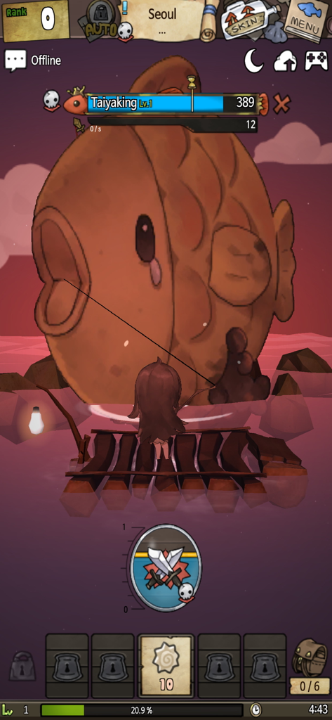 A Girl Adrift - A girl on a wooden raft fishing for a giant Taiyaking boss in the cozy RPG A Girl Adrift.