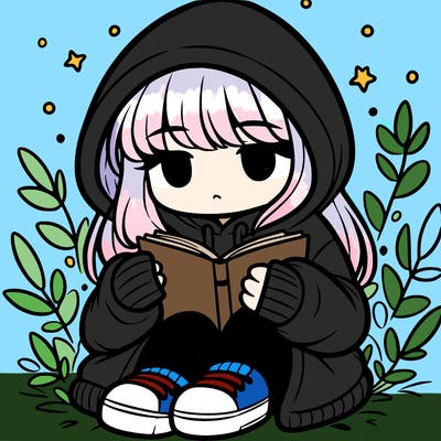 girl in oversized hoodie reading a book