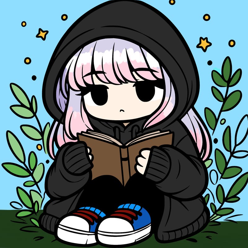 girl in oversized hoodie reading a book