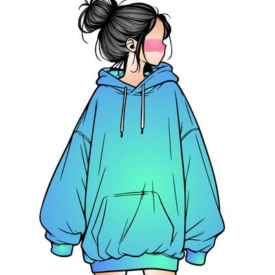 realistic girl with a oversized sweatshirt on and a bun