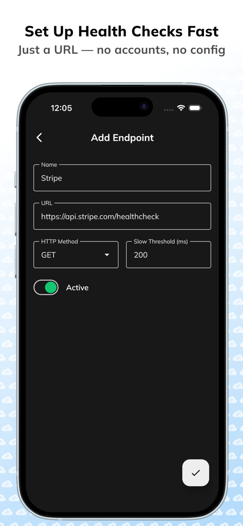 Interface for adding a new API endpoint health check in the Hapi app