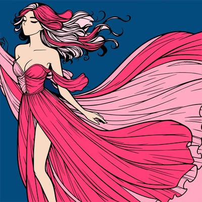 realistic woman in dress flowing the the wind