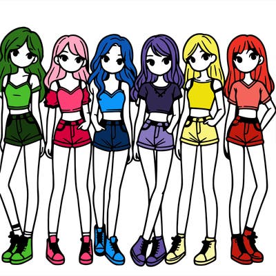 a group of girls wearing crop tops and shorts