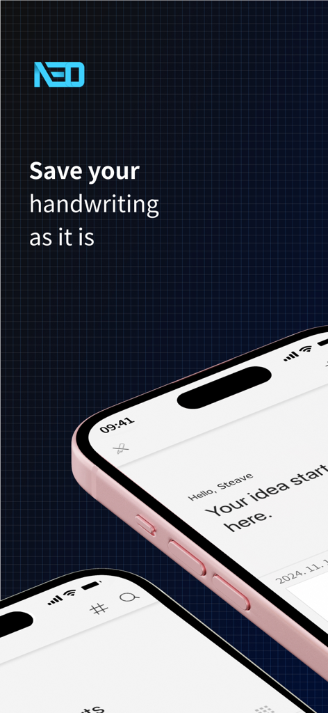 Neo Studio 2 - Neo Studio 2 app interface on iPhone showcasing digital handwriting capture and synchronization.