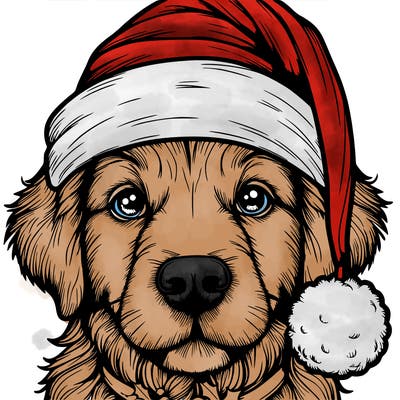 realistic dog with a christmas hat