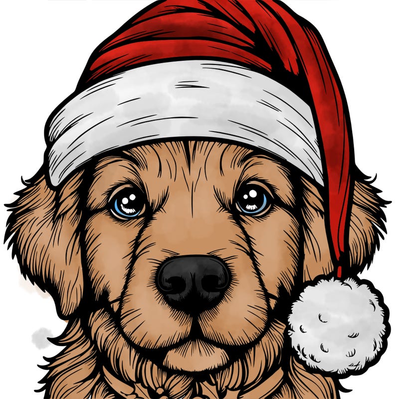 realistic dog with a christmas hat