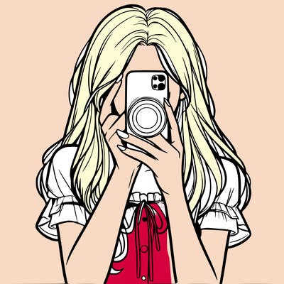 a realistic girl holding her phone taking pictures