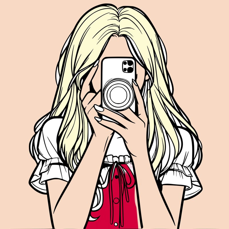 a realistic girl holding her phone taking pictures