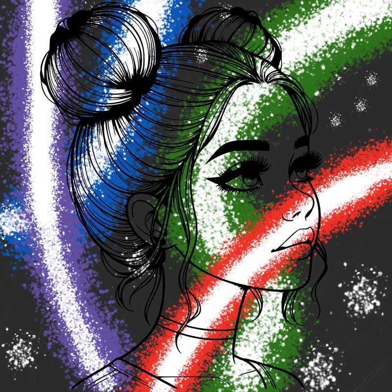 realistic girl with buns on the top of her head