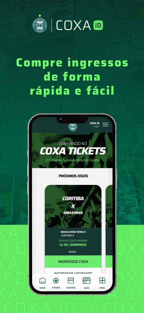 Coxa ID | Coritiba Oficial App - Official Coritiba app ticket purchase screen for soccer games