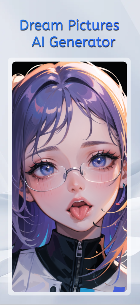 AI Art Generator - SD Anime - Retrato de chica anime generado por IA con cabello morado y gafas