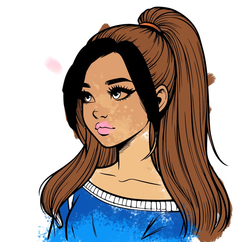 realistic girl with a high ponytail