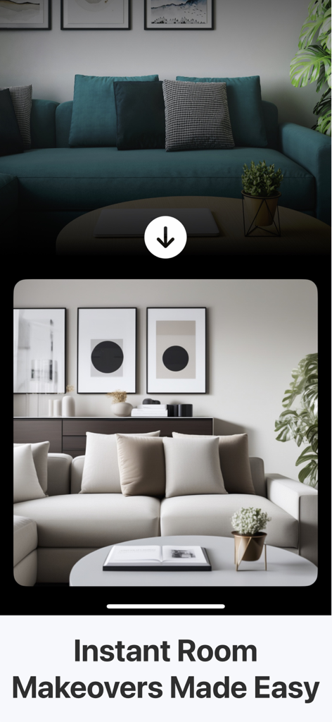 Transformação instantânea de cômodo mostrando diferentes estilos de design de interiores para uma sala de estar