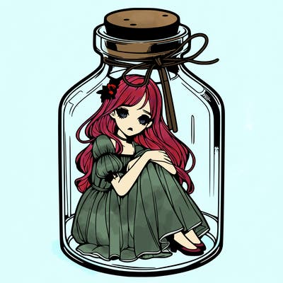 beautiful realistic girl trapped in bottle