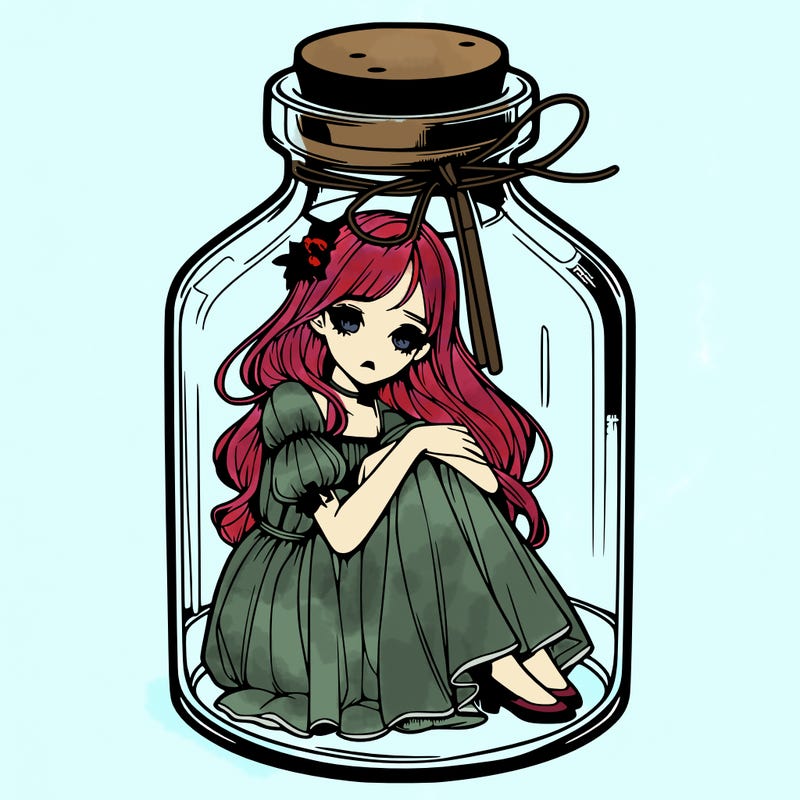 beautiful realistic girl trapped in bottle
