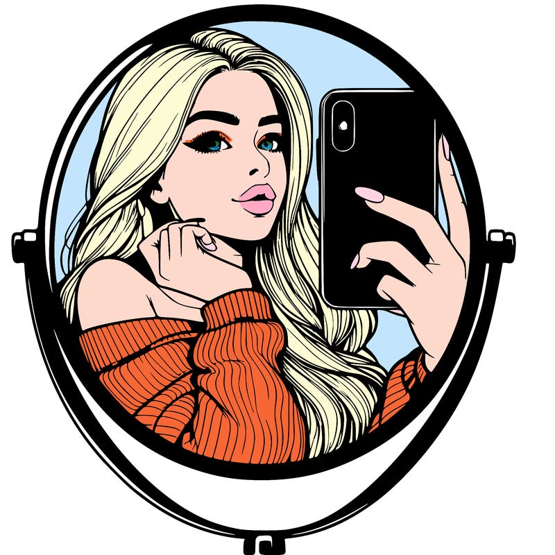 realistic girl taking mirror selfie beautiful