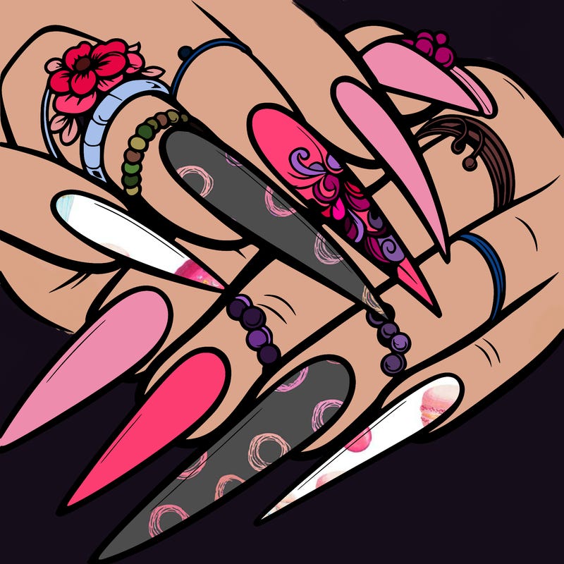 long nails with a design