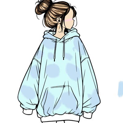 realistic girl with a oversized sweatshirt on and a bun