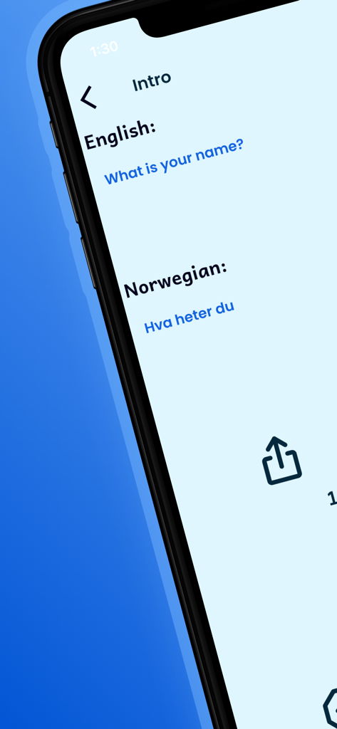 Norwegian Learn For Beginners - Einführungslektion in einer Norwegisch-Lern-App, die die englisch-norwegische Übersetzung für „Wie heißen Sie?“ zeigt