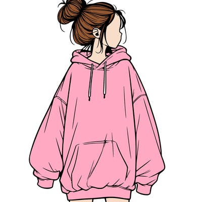 realistic girl with a oversized sweatshirt on and a bun