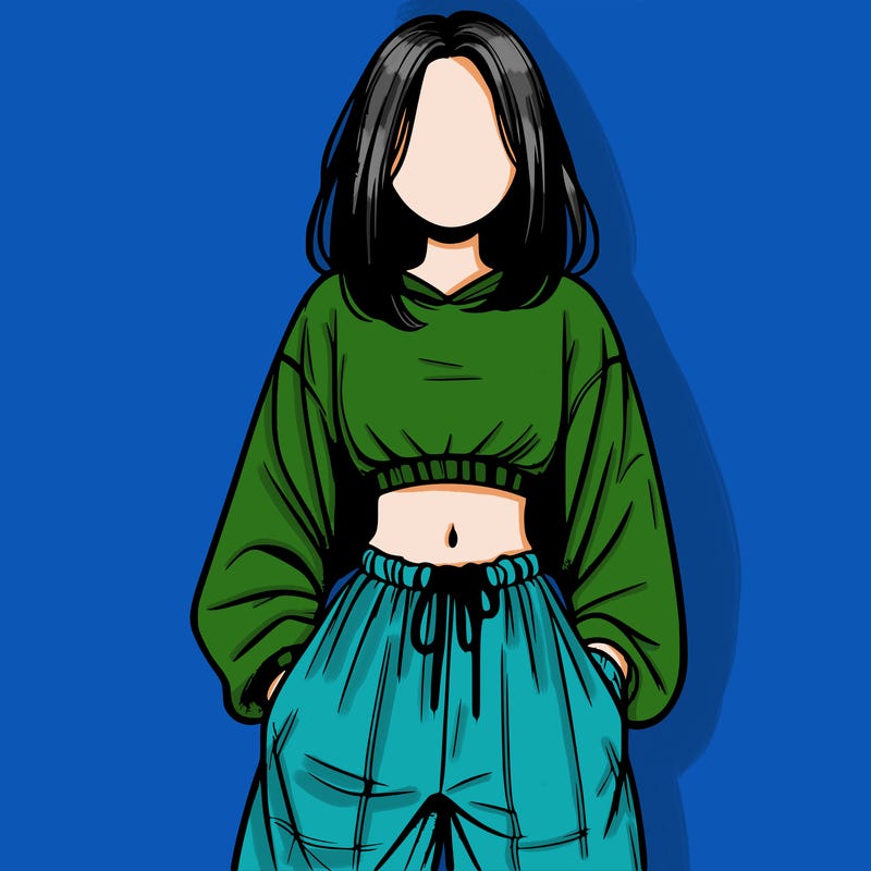 realistic girl faceless with baggy pants and a crop top