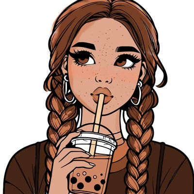 realistic girl with braided hair drinking boba