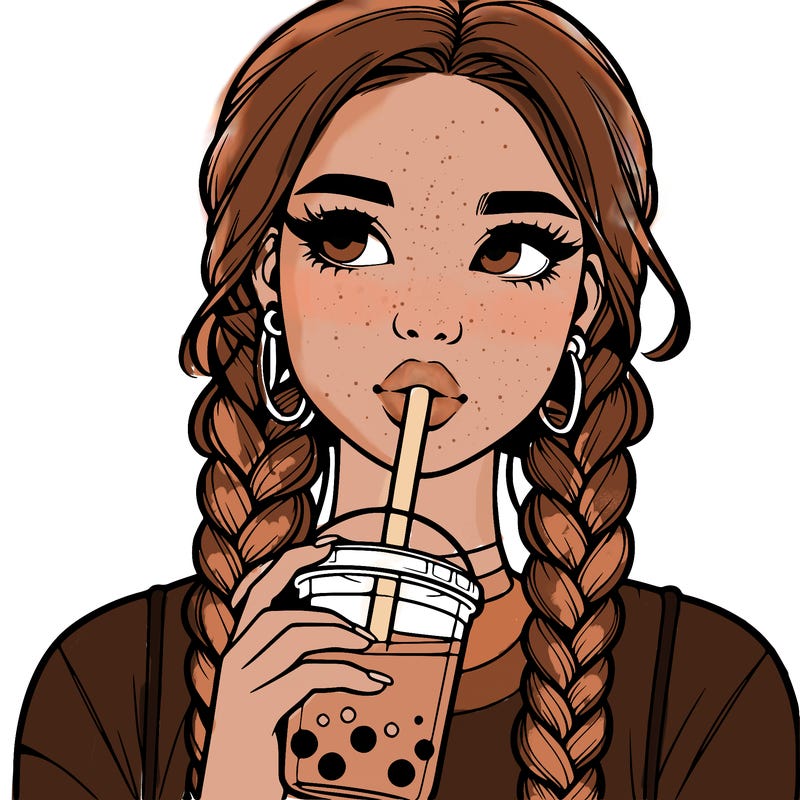 realistic girl with braided hair drinking boba