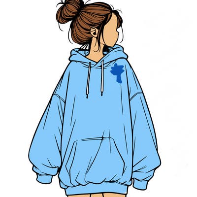 realistic girl with a oversized sweatshirt on and a bun