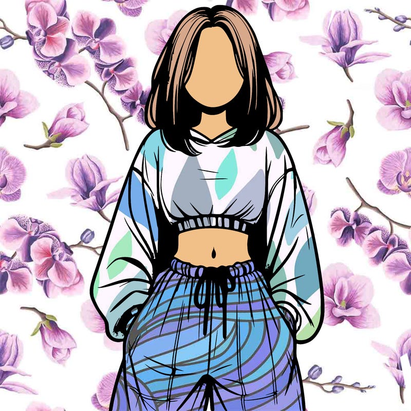 realistic girl faceless with baggy pants and a crop top
