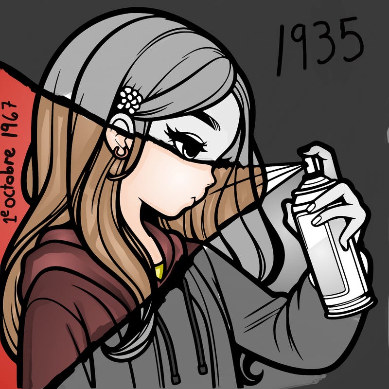 a realistic girl spray painting